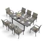 MAISON ARTS 9-Piece Patio Dining Set with Expandable Rectangular Metal Table and 8 Textilene Dining Chairs