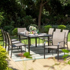 MAISON ARTS 9-Piece Patio Dining Set with Expandable Rectangular Metal Table and 8 Textilene Dining Chairs
