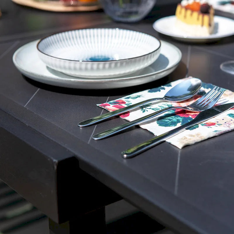 MAISON ARTS 9-Piece Patio Dining Set with Expandable Rectangular Metal Table and 8 Textilene Dining Chairs