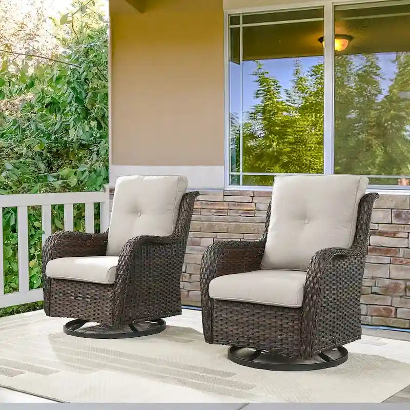 Rattan Rocker Chairs with High Back - Brown