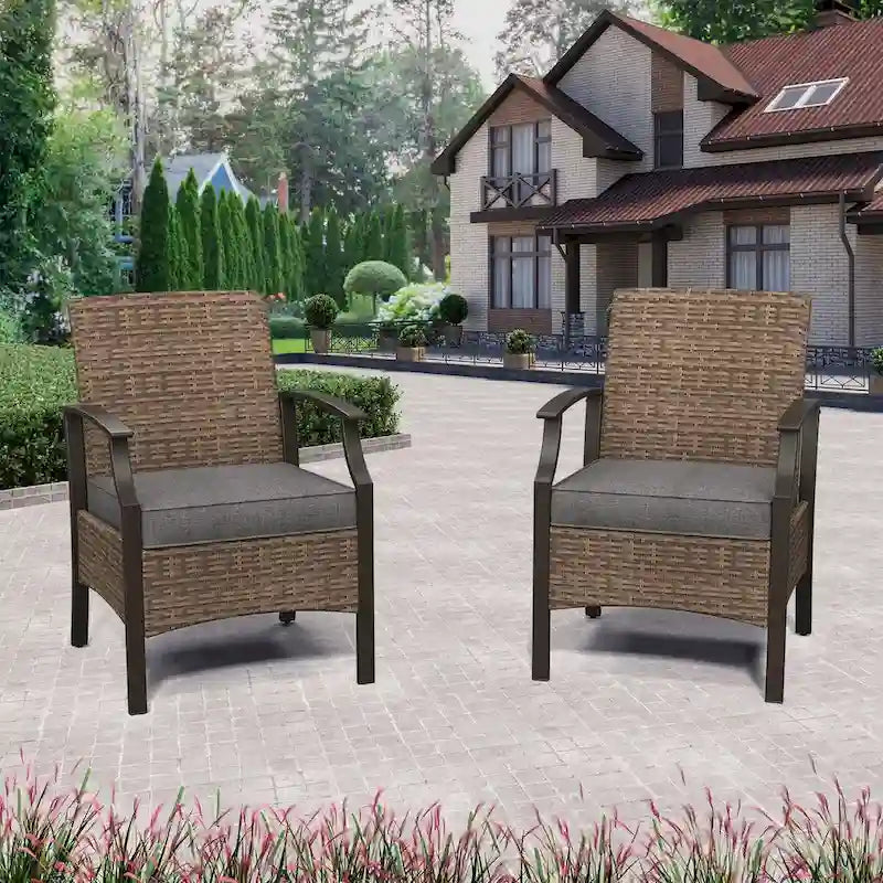 Outdoor Patio Rattan Dining Chairs (Set of 2)