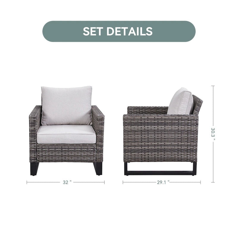 4 Piece Patio Chairs Wicker Outdoor Chair - Grey