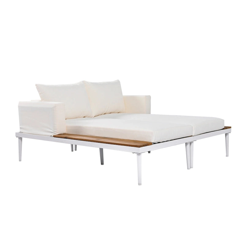 Outdoor Patio Daybed with Acacia Wood Side Spaces