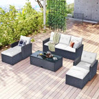 6-Piece All-Weather Wicker PE Rattan Patio Outdoor Conversation Sofa Sectional Set with coffee table and Cushions