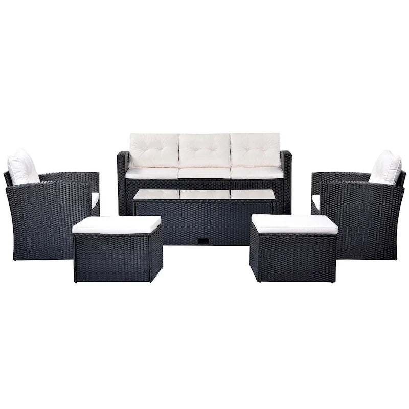 6-Piece All-Weather Wicker PE Rattan Patio Outdoor Conversation Sofa Sectional Set with coffee table and Cushions