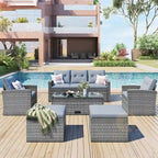 6-Piece All-Weather Wicker PE Rattan Patio Outdoor Conversation Sofa Sectional Set with coffee table and Cushions
