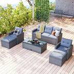 6-Piece All-Weather Wicker PE Rattan Patio Outdoor Conversation Sofa Sectional Set with coffee table and Cushions