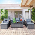 6-Piece All-Weather Wicker PE Rattan Patio Outdoor Conversation Sofa Sectional Set with coffee table and Cushions
