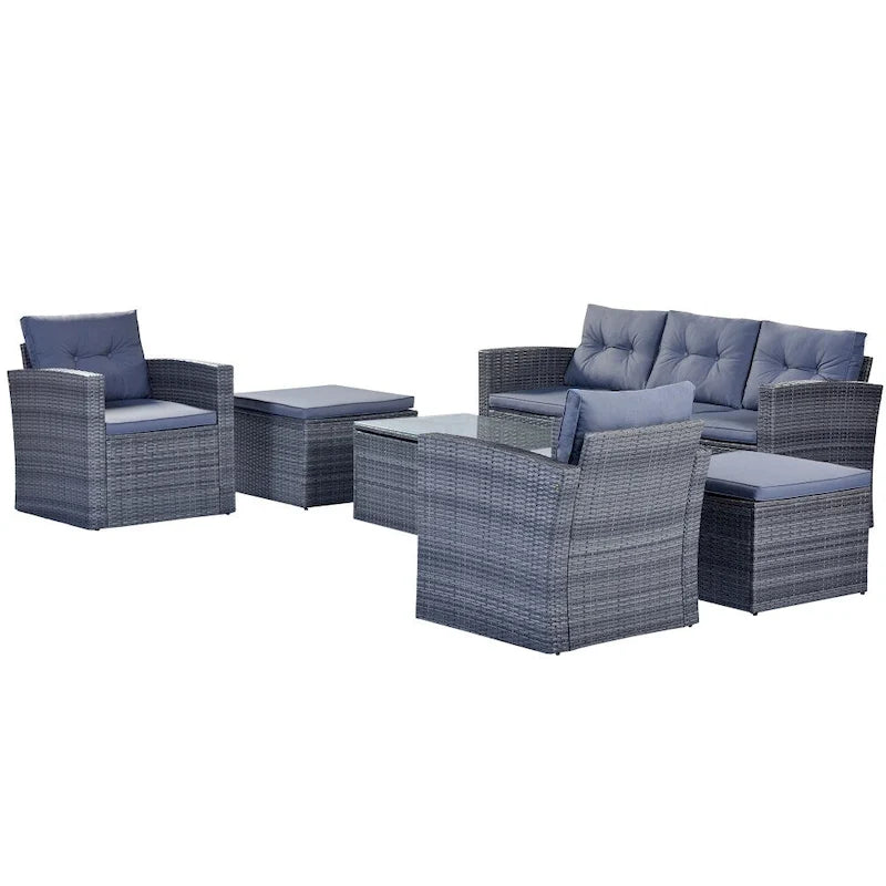 6-Piece All-Weather Wicker PE Rattan Patio Outdoor Conversation Sofa Sectional Set with coffee table and Cushions