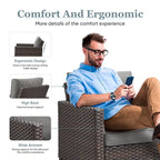 Rattan Patio Chairs with 2 Ottoman - Brown