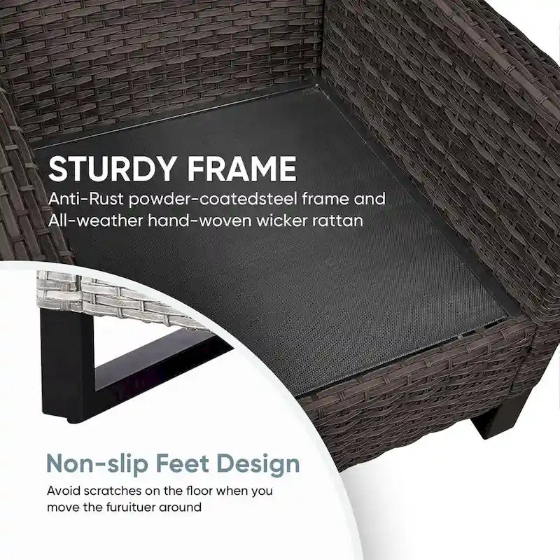 Rattan Patio Chairs with 2 Ottoman - Brown