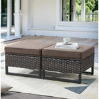 Rattan Patio Chairs with 2 Ottoman - Brown