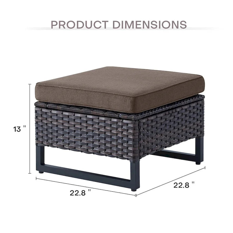 Rattan Patio Chairs with 2 Ottoman - Brown