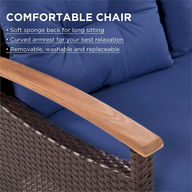 4-Piece Garden Furniture, Patio Seating Set, PE Rattan Outdoor Sofa Set, Wood Table and Legs