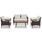 4-Piece Garden Furniture, Patio Seating Set, PE Rattan Outdoor Sofa Set, Wood Table and Legs