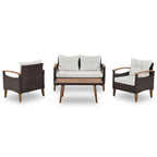 4-Piece Garden Furniture, Patio Seating Set, PE Rattan Outdoor Sofa Set, Wood Table and Legs