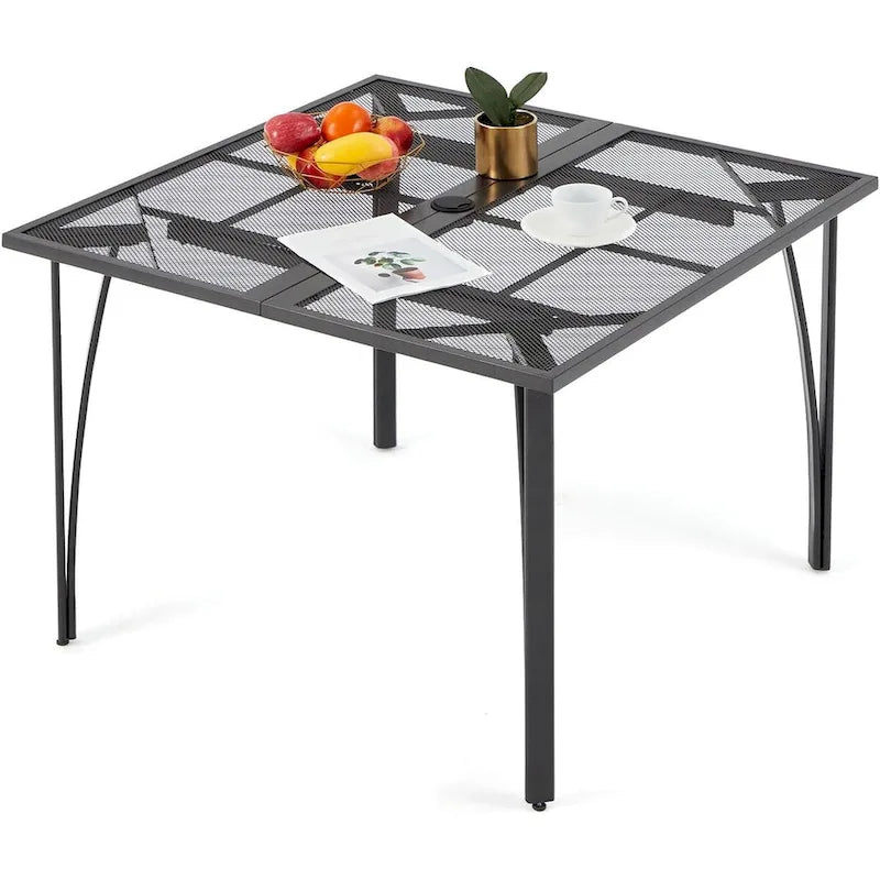 AECOJOY Outdoor Patio Square Dining Table for 4 with 1.6   Umbrella Hole