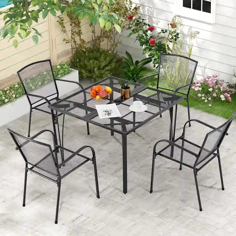 AECOJOY Outdoor Patio Square Dining Table for 4 with 1.6   Umbrella Hole