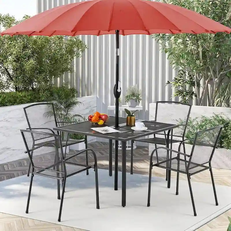 AECOJOY Outdoor Patio Square Dining Table for 4 with 1.6   Umbrella Hole