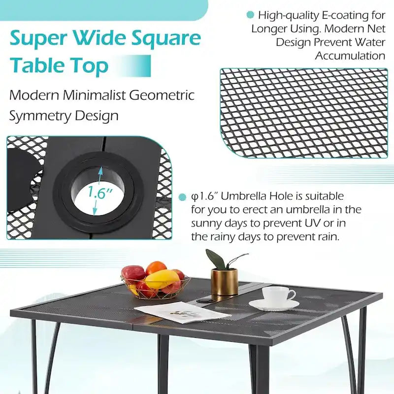 AECOJOY Outdoor Patio Square Dining Table for 4 with 1.6   Umbrella Hole