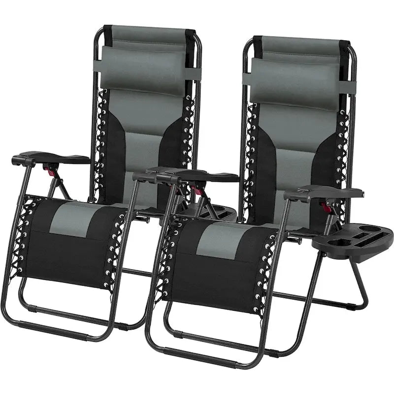 Yaheetech 2pcs 26in Padded Outdoor Zero Gravity Chair Patio Lounge Camping Chair with Armrests and Pillow