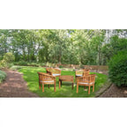 Chic Teak 5 Piece Teak Wood Peanut Patio Conversation Set, 4 Chairs w/ Cushions & Coffee Table