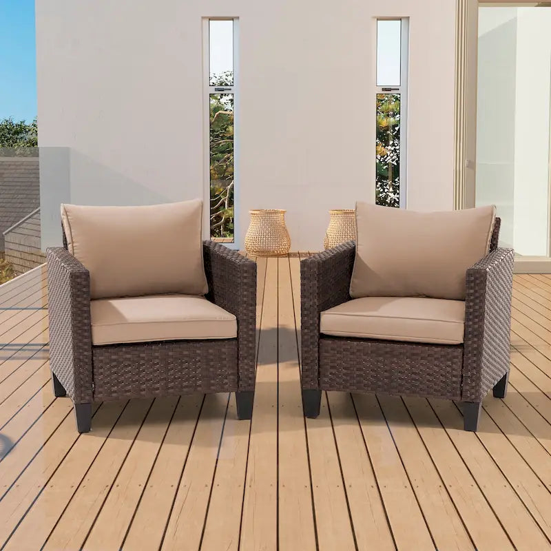 BONOSUKI 2Pcs Patio Single Sofa Set Brown Rattan Outdoor Furniture Set