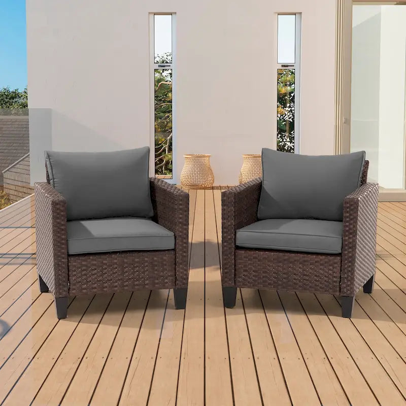 BONOSUKI 2Pcs Patio Single Sofa Set Brown Rattan Outdoor Furniture Set