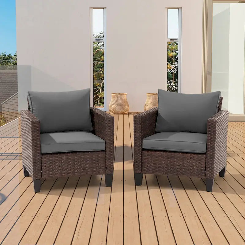 BONOSUKI 2Pcs Patio Single Sofa Set Brown Rattan Outdoor Furniture Set