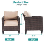 BONOSUKI 2Pcs Patio Single Sofa Set Brown Rattan Outdoor Furniture Set