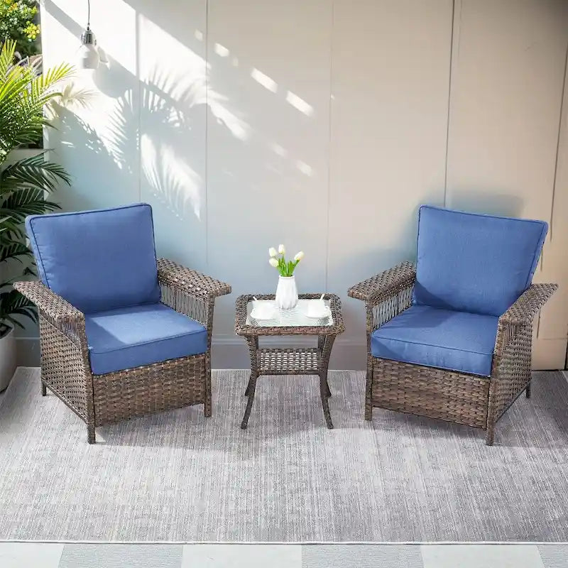 Outdoor Wicker Patio Chair with Side Table - Brown
