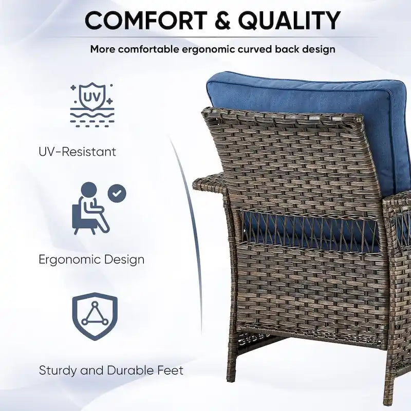 Outdoor Wicker Patio Chair with Side Table - Brown