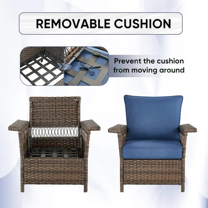 Outdoor Wicker Patio Chair with Side Table - Brown