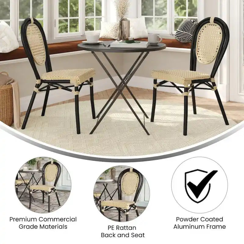 2 Pack All-Weather Commercial Paris Chairs with Metal Frames - N/A
