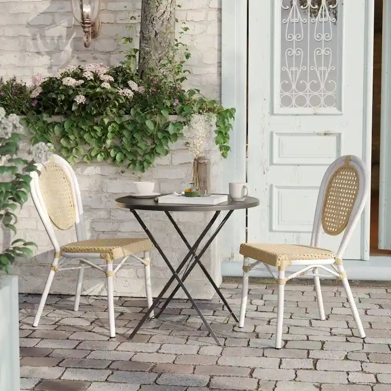 2 Pack All-Weather Commercial Paris Chairs with Metal Frames - N/A
