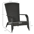 Patio Wicker Adirondack Chair, All-Weather Rattan Fire Pit Chair Soft Cushions, Tall Curved Backrest and Armrests