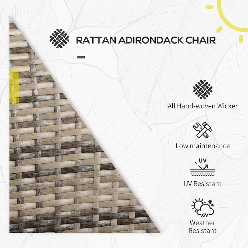 Patio Wicker Adirondack Chair, All-Weather Rattan Fire Pit Chair Soft Cushions, Tall Curved Backrest and Armrests