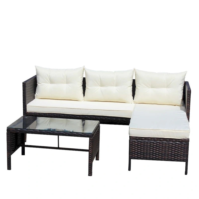 Outdoor Patio Furniture Sets 3 Piece Conversation Set Wicker Ratten Sectional Sofa with Seat Cushions