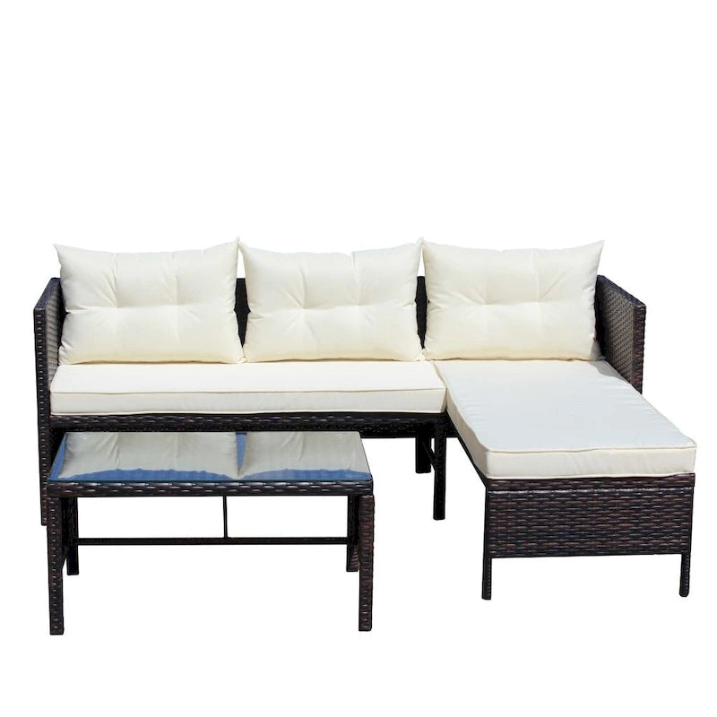 Outdoor Patio Furniture Sets 3 Piece Conversation Set Wicker Ratten Sectional Sofa with Seat Cushions