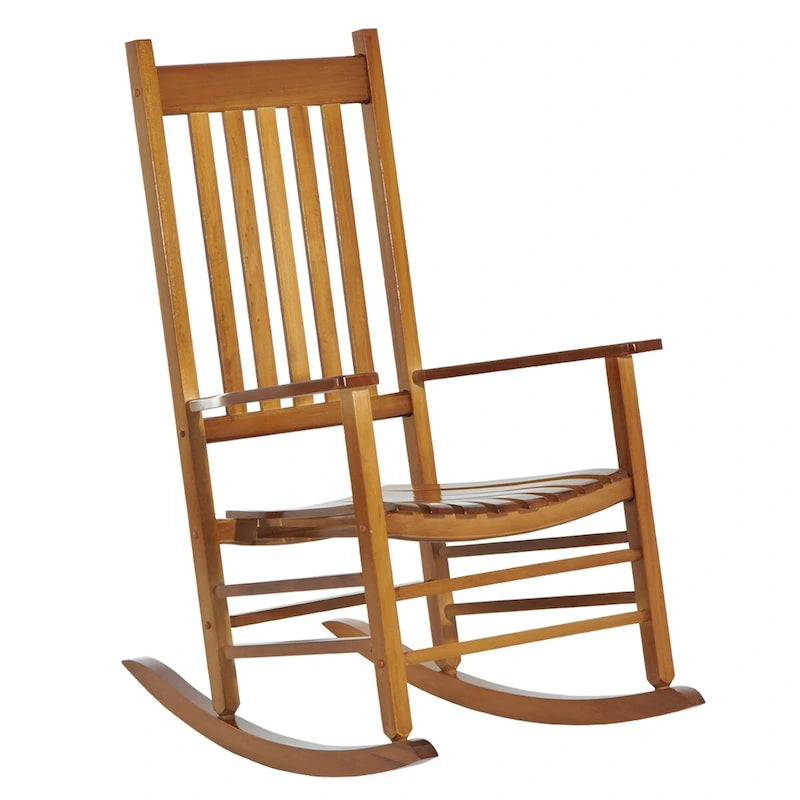 Outdoor Patio Wooden Rocking Chair with Smooth Armrests & High Back