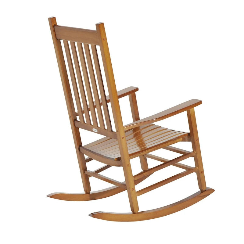 Outdoor Patio Wooden Rocking Chair with Smooth Armrests & High Back