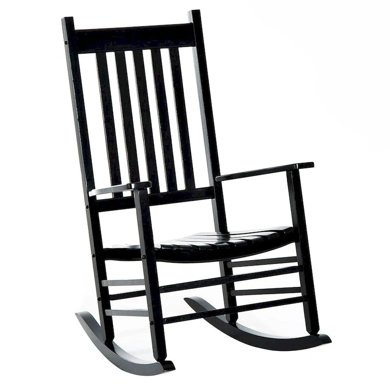 Outdoor Patio Wooden Rocking Chair with Smooth Armrests & High Back