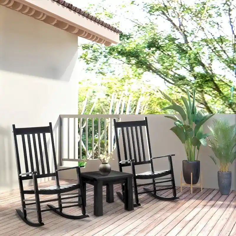 Outdoor Patio Wooden Rocking Chair with Smooth Armrests & High Back
