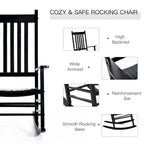 Outdoor Patio Wooden Rocking Chair with Smooth Armrests & High Back