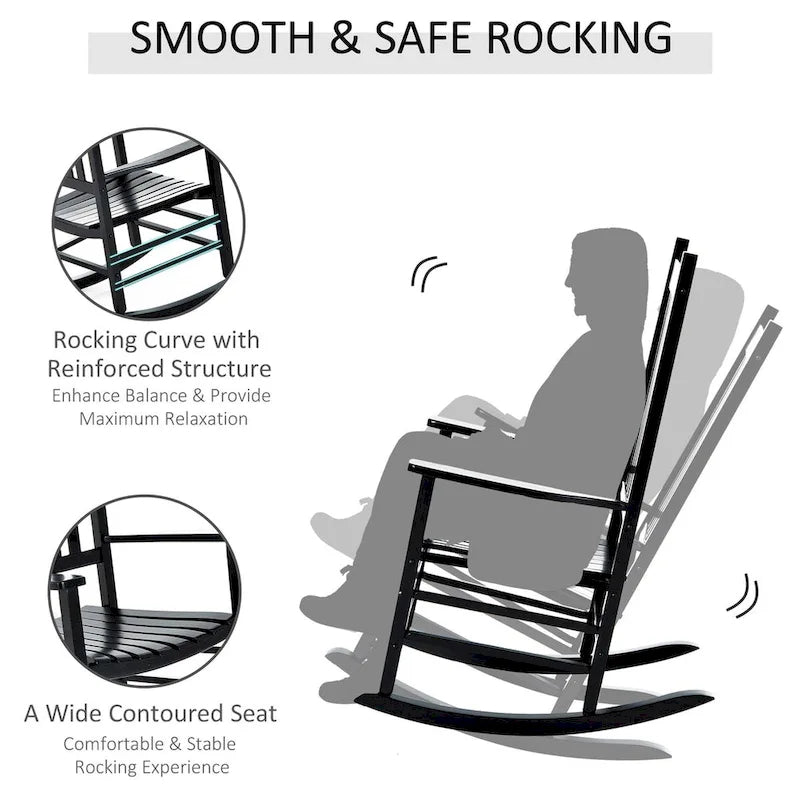 Outdoor Patio Wooden Rocking Chair with Smooth Armrests & High Back