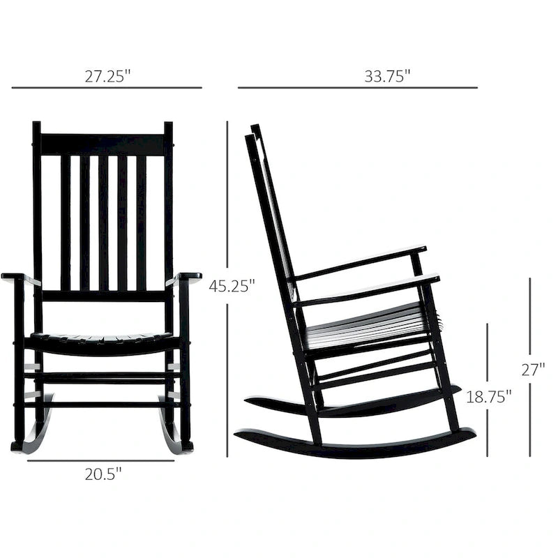 Outdoor Patio Wooden Rocking Chair with Smooth Armrests & High Back