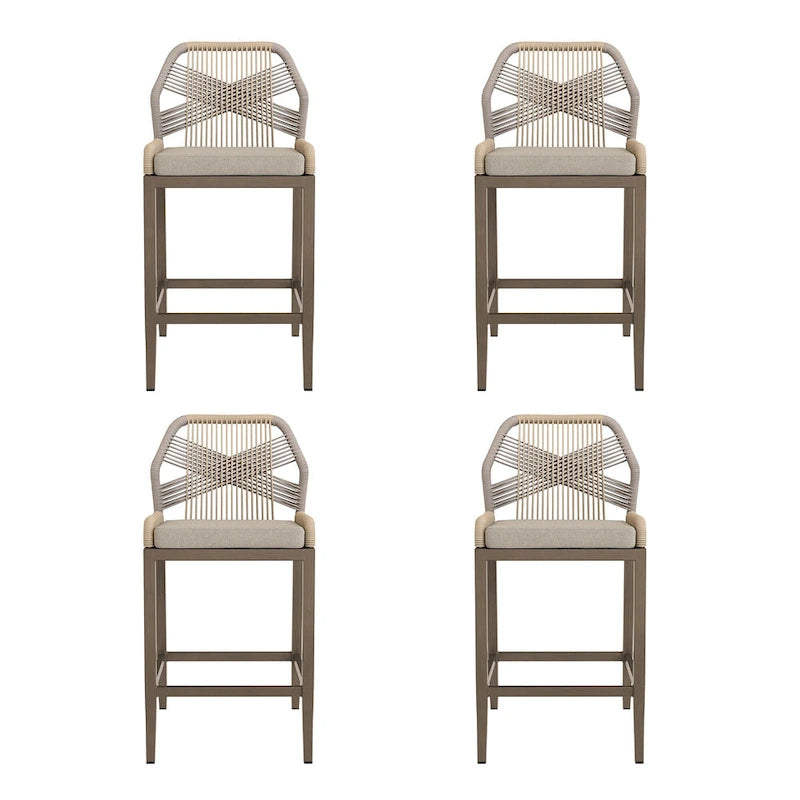 Modern Aluminum Twill Woven Outdoor Bar Stool, Counter Height Chair with Back and Cushion - 40.6 H