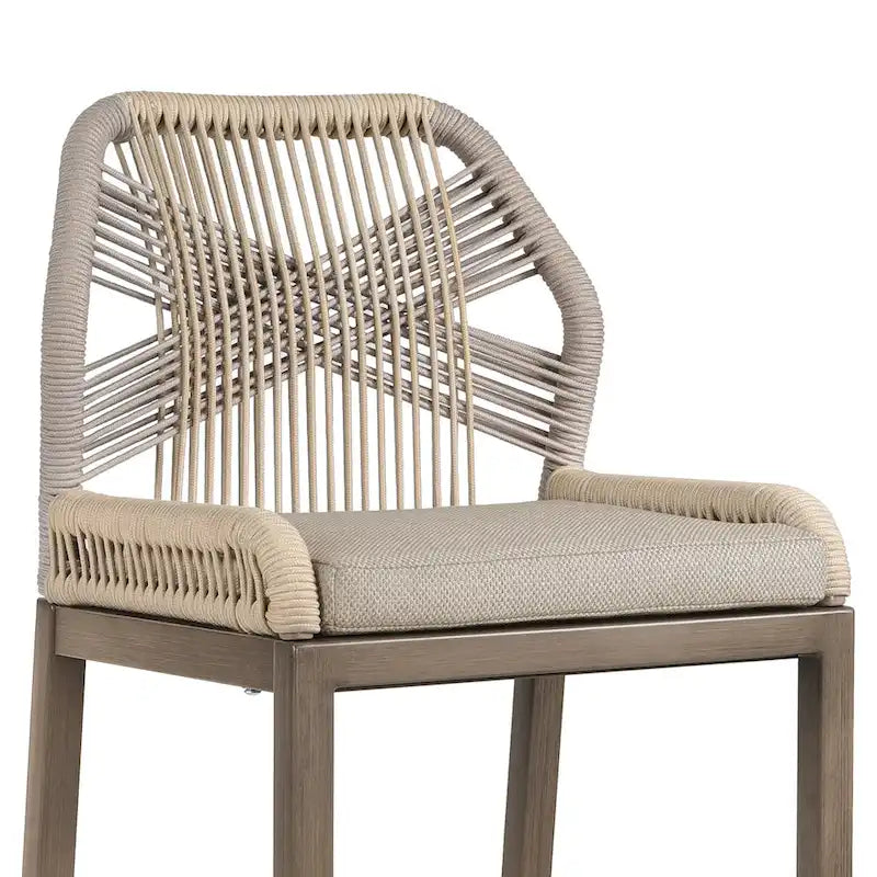 Modern Aluminum Twill Woven Outdoor Bar Stool, Counter Height Chair with Back and Cushion - 40.6 H