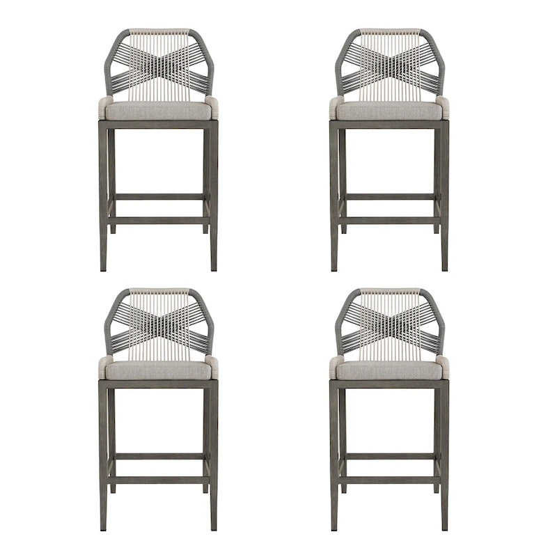 Modern Aluminum Twill Woven Outdoor Bar Stool, Counter Height Chair with Back and Cushion - 40.6 H
