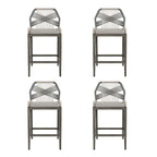 Modern Aluminum Twill Woven Outdoor Bar Stool, Counter Height Chair with Back and Cushion - 40.6 H